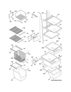 Shelves Diagram and Parts List for  Frigidaire Refrigerator