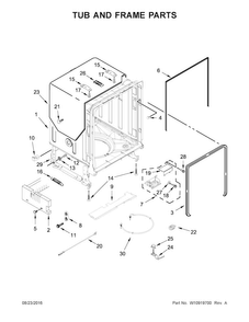 Tub And Frame Parts Diagram and Parts List for  Maytag Dishwasher