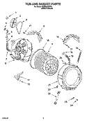 TUB AND BASKET PARTS Diagram and Parts List for  Whirlpool Washer