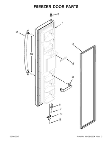 Freezer Door Parts Diagram and Parts List for  Whirlpool Refrigerator