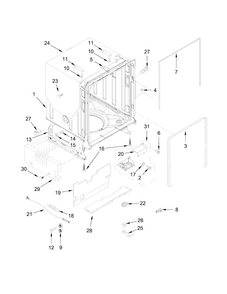 Tub And Frame Parts Diagram and Parts List for  KitchenAid Dishwasher