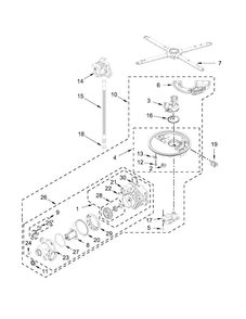 Pump, Washarm And Motor Parts Diagram and Parts List for  KitchenAid Dishwasher
