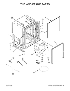 Tub And Frame Parts Diagram and Parts List for  Whirlpool Dishwasher